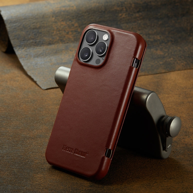 For iPhone 16 Pro Fierre Shann Top Layer Cowhide Business Magnetic Leather Phone Case(Brown) - free shipping - PMC Jewellery - Order now!
