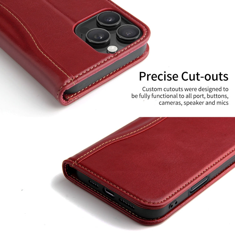 For iPhone 16 Pro Fierre Shann Cowhide Leather Flip Leather Phone Case(Red) - free shipping - PMC Jewellery - Order now!