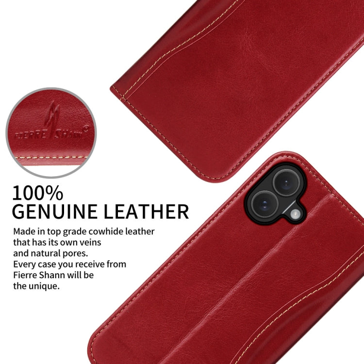 For iPhone 16 Plus Fierre Shann Cowhide Leather Flip Leather Phone Case(Red) - free shipping - PMC Jewellery - Order now!
