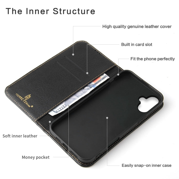 For iPhone 16 Fierre Shann Cowhide Leather Flip Leather Phone Case(Black) - free shipping - PMC Jewellery - Order now!