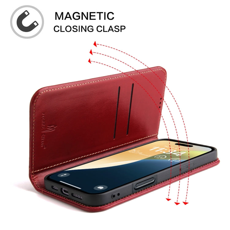 For iPhone 16 Fierre Shann Cowhide Leather Flip Leather Phone Case(Red) - free shipping - PMC Jewellery - Order now!