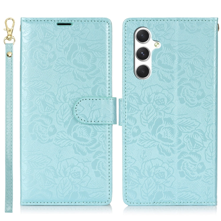 For Samsung Galaxy S25 5G Peony Flowers Imprint Leather Phone Case(Sky Blue) - Galaxy S25 5G Cases by PMC Jewellery | Online Shopping South Africa | PMC Jewellery | Buy Now Pay Later Mobicred