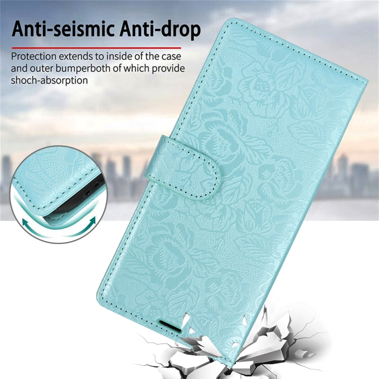 For Samsung Galaxy S25 5G Peony Flowers Imprint Leather Phone Case(Sky Blue) - Galaxy S25 5G Cases by PMC Jewellery | Online Shopping South Africa | PMC Jewellery | Buy Now Pay Later Mobicred