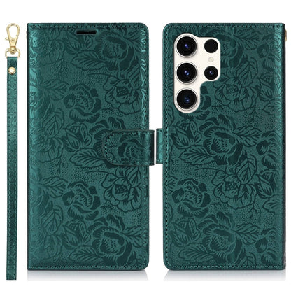 For Samsung Galaxy S25 Ultra 5G Peony Flowers Imprint Leather Phone Case(Green) - Galaxy S25 Ultra 5G Cases by PMC Jewellery | Online Shopping South Africa | PMC Jewellery | Buy Now Pay Later Mobicred