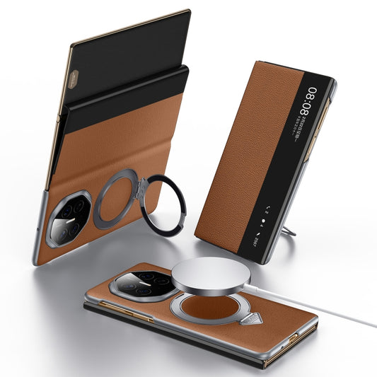 For Huawei Mate XT Ultimate Design SULADA Smart View Window MagSafe Magnetic Holder Leather Phone Case(Brown) - Huawei Cases by SULADA | Online Shopping South Africa | PMC Jewellery | Buy Now Pay Later Mobicred