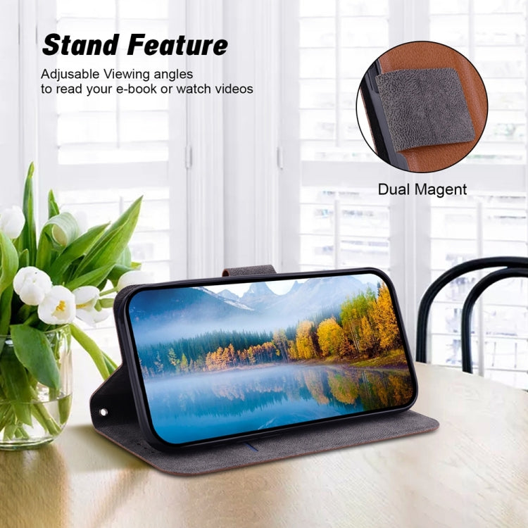For iPhone 16e Ultra-thin Voltage Magnetic Buckle Leather Phone Case(Brown) - iPhone 16e Cases by PMC TechLife | Online Shopping South Africa | PMC TechLife | Buy Now Pay Later Mobicred
