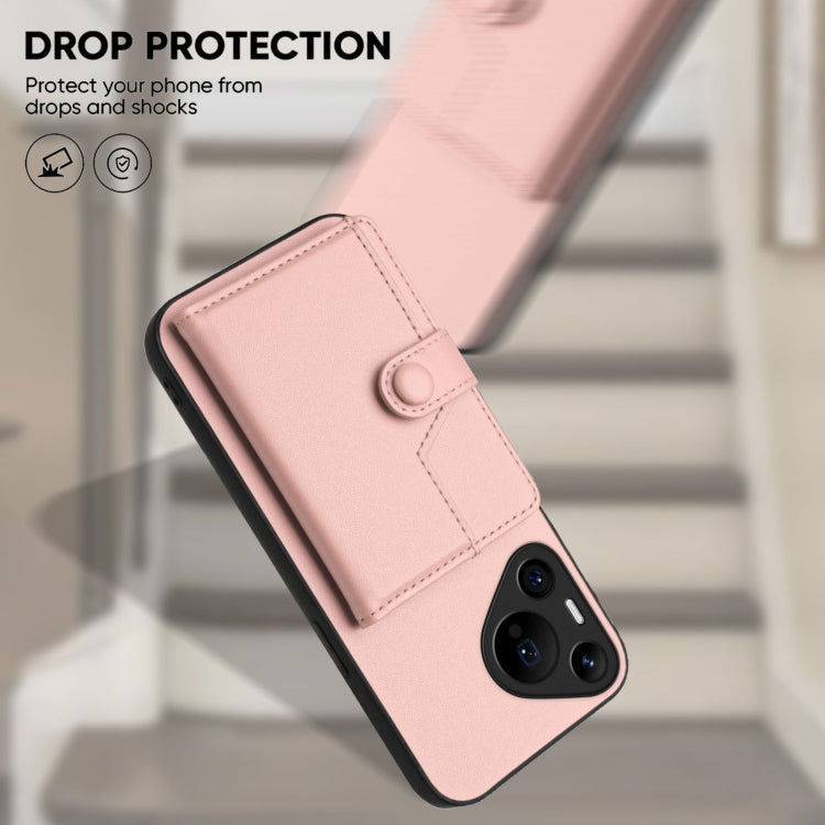 For Huawei Pura 70 Pro Button Card Bag RFID Anti-theft Phone Case(Pink) - Huawei Cases by PMC Jewellery | Online Shopping South Africa | PMC Jewellery | Buy Now Pay Later Mobicred