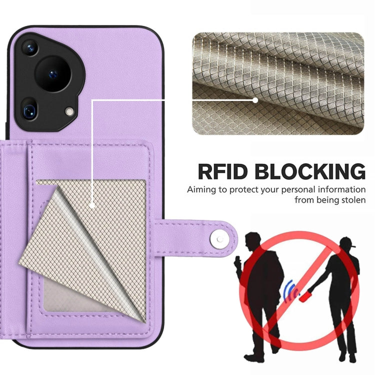 For Huawei Pura 70 Ultra Button Card Bag RFID Anti-theft Phone Case(Purple) - Huawei Cases by PMC Jewellery | Online Shopping South Africa | PMC Jewellery | Buy Now Pay Later Mobicred