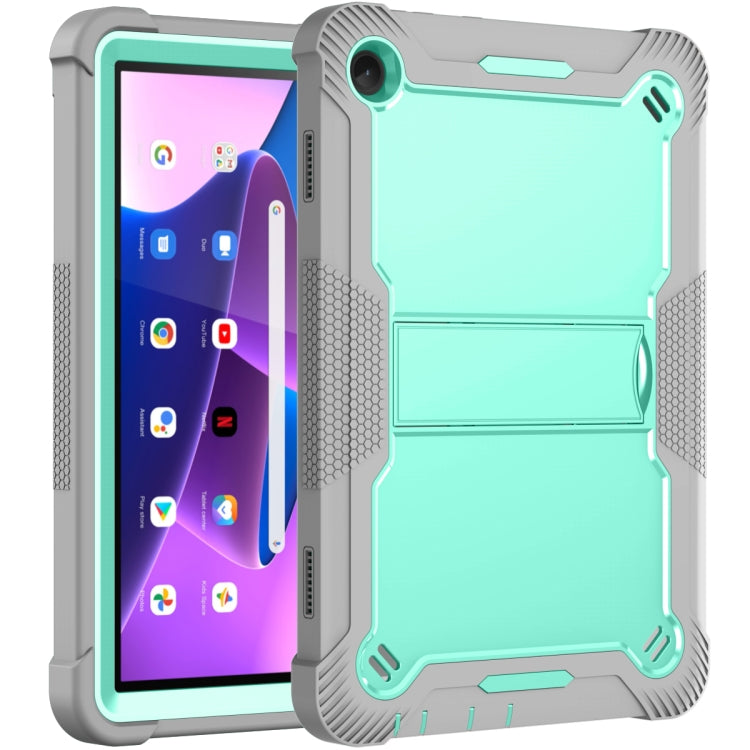 For Lenovo Tab M10 3rd Gen / TB328 Silicone Hybrid PC Tablet Case with Holder(Grey Mint Green) - Lenovo by PMC TechLife | Online Shopping South Africa | PMC TechLife | Buy Now Pay Later Mobicred