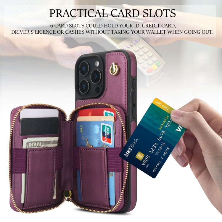 For iPhone 16 Pro Max AwQuer Crossbody Zipper Wallet Rhombic Leather Back Phone Case(Dark Purple) - iPhone 16 Pro Max Cases by Awquer | Online Shopping South Africa | PMC Jewellery | Buy Now Pay Later Mobicred