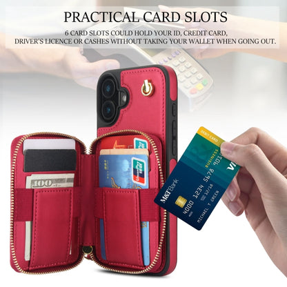 For iPhone 16 Plus AwQuer Crossbody Zipper Wallet Rhombic Leather Back Phone Case(Red) - iPhone 16 Plus Cases by Awquer | Online Shopping South Africa | PMC Jewellery | Buy Now Pay Later Mobicred