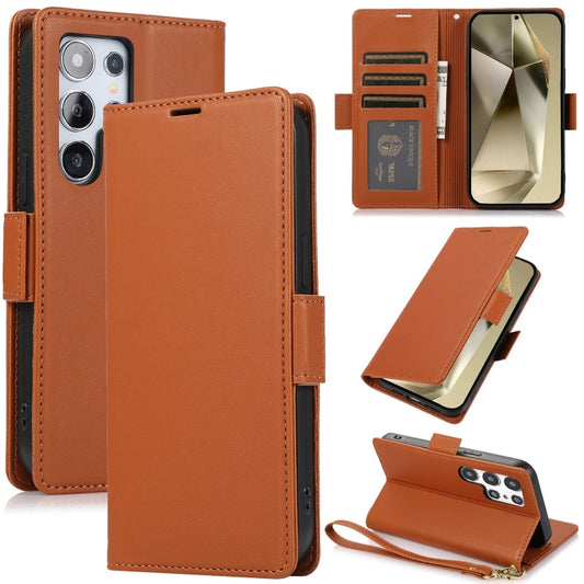 For Samsung Galaxy S25 Ultra 5G Side Buckle RFID Anti-theft Leather Phone Case(Brown) - Galaxy S25 Ultra 5G Cases by PMC Jewellery | Online Shopping South Africa | PMC Jewellery | Buy Now Pay Later Mobicred