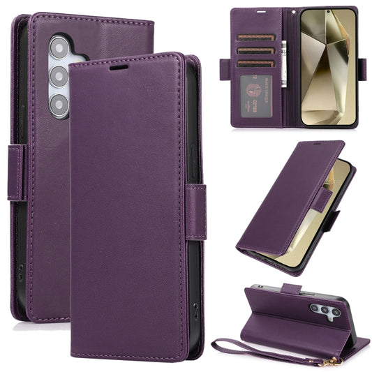 For Samsung Galaxy S25 / S24 5G Side Buckle RFID Anti-theft Leather Phone Case(Dark Purple) - Galaxy S25 5G Cases by PMC Jewellery | Online Shopping South Africa | PMC Jewellery | Buy Now Pay Later Mobicred