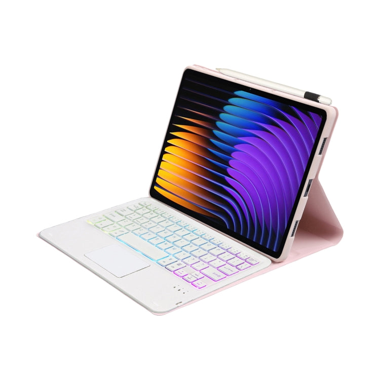 For Xiaomi Pad 7 / 7 Pro 11.2 inch A0N13-AS Ultra-thin Detachable Backlight Bluetooth Keyboard Leather Tablet Case with Touchpad(Pink White) - Others Keyboard by PMC Jewellery | Online Shopping South Africa | PMC Jewellery | Buy Now Pay Later Mobicred