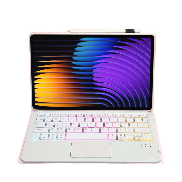 For Xiaomi Pad 7 / 7 Pro 11.2 inch A0N13-AS Ultra-thin Detachable Backlight Bluetooth Keyboard Leather Tablet Case with Touchpad(Pink White) - Others Keyboard by PMC Jewellery | Online Shopping South Africa | PMC Jewellery | Buy Now Pay Later Mobicred