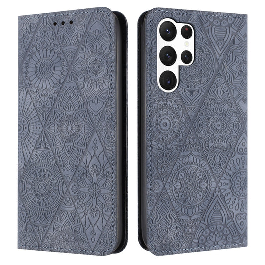 For Samsung Galaxy S25 Ultra 5G Ethnic Embossed Adsorption Leather Phone Case(Grey) - Galaxy S25 Ultra 5G Cases by PMC Jewellery | Online Shopping South Africa | PMC Jewellery | Buy Now Pay Later Mobicred