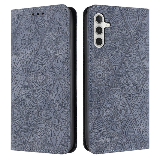 For Samsung Galaxy S25 5G Ethnic Embossed Adsorption Leather Phone Case(Grey) - Galaxy S25 5G Cases by PMC Jewellery | Online Shopping South Africa | PMC Jewellery | Buy Now Pay Later Mobicred