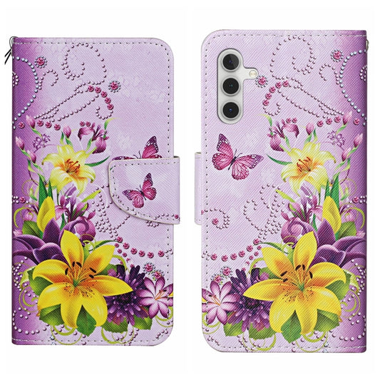 For Samsung Galaxy S25+ 5G Colored Drawing Pattern Leather Phone Case(Yellow Flower Butterfly) - Galaxy S25+ 5G Cases by PMC Jewellery | Online Shopping South Africa | PMC Jewellery | Buy Now Pay Later Mobicred