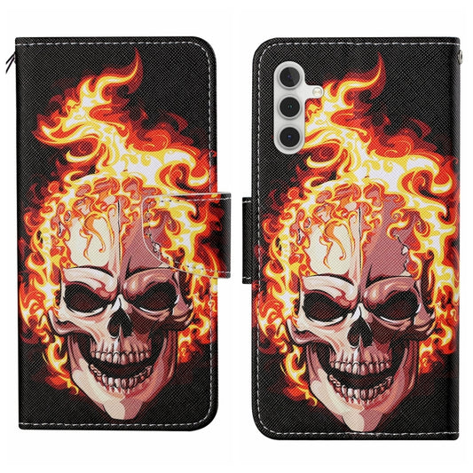 For Samsung Galaxy S25+ 5G Colored Drawing Pattern Leather Phone Case(Flame Skull) - Galaxy S25+ 5G Cases by PMC Jewellery | Online Shopping South Africa | PMC Jewellery | Buy Now Pay Later Mobicred