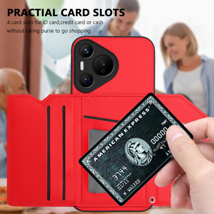 For Huawei Pura 70 Skin Feel Four Card Slots Phone Case with Wrist Strap(Red) - Huawei Cases by PMC Jewellery | Online Shopping South Africa | PMC Jewellery | Buy Now Pay Later Mobicred