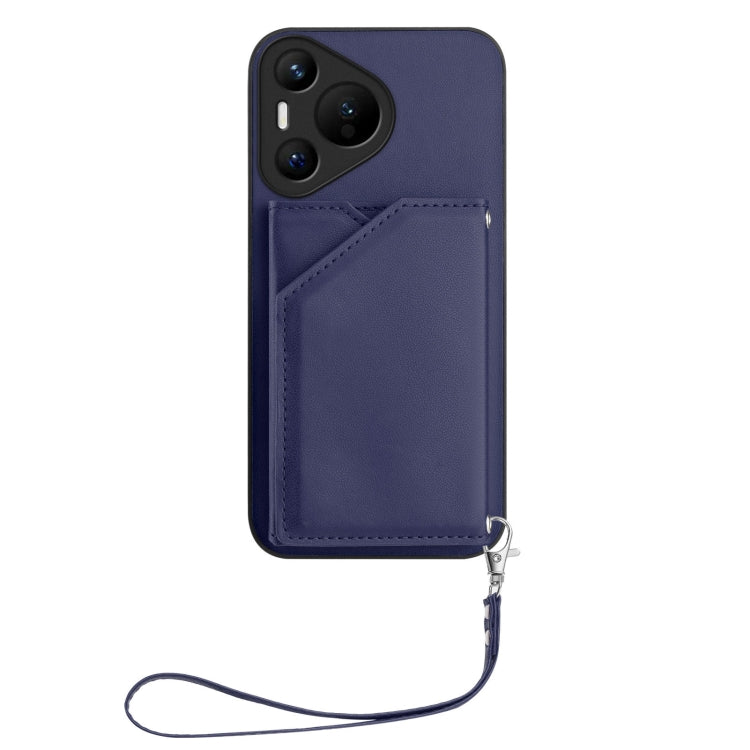 For Huawei Pura 70 Skin Feel Four Card Slots Phone Case with Wrist Strap(Blue) - Huawei Cases by PMC Jewellery | Online Shopping South Africa | PMC Jewellery | Buy Now Pay Later Mobicred