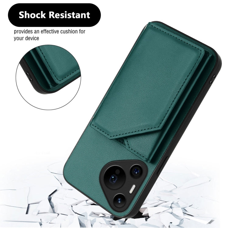 For Huawei Pura 70 Pro Skin Feel Four Card Slots Phone Case with Wrist Strap(Green) - Huawei Cases by PMC Jewellery | Online Shopping South Africa | PMC Jewellery | Buy Now Pay Later Mobicred