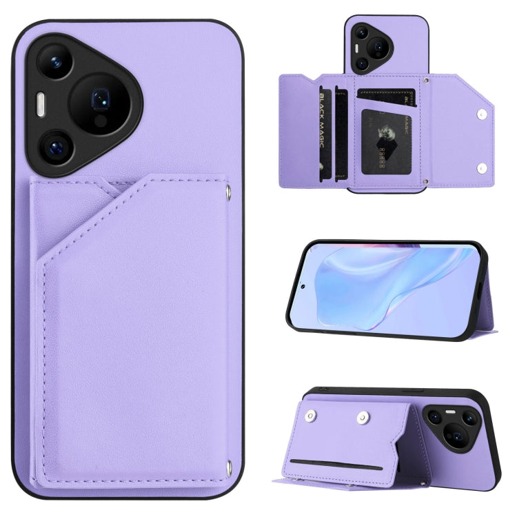 For Huawei Pura 70 Pro Skin Feel Four Card Slots Phone Case with Wrist Strap(Purple) - Huawei Cases by PMC Jewellery | Online Shopping South Africa | PMC Jewellery | Buy Now Pay Later Mobicred