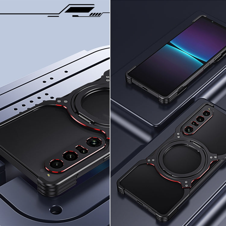 For Sony Xperia 1 V Mechanical Arm Borderless MagSafe Holder Metal Phone Case(Black Silver) - Sony Cases by PMC TechLife | Online Shopping South Africa | PMC TechLife | Buy Now Pay Later Mobicred