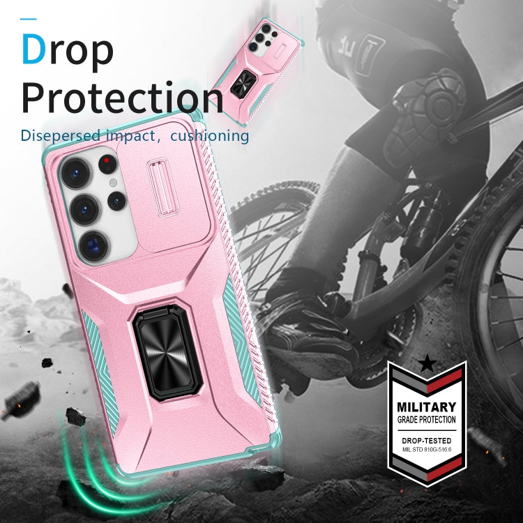 For Samsung Galaxy S25 Ultra 5G Sliding Camshield Holder Phone Case(Pink + Grey Green) - Galaxy S25 Ultra 5G Cases by PMC Jewellery | Online Shopping South Africa | PMC Jewellery | Buy Now Pay Later Mobicred