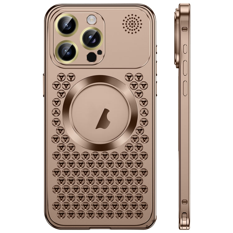 For iPhone 16 Pro Spring Buckle MagSafe Magnetic Metal Aromatherapy Phone Case(Gold) - free shipping - PMc TechLife - Order now!