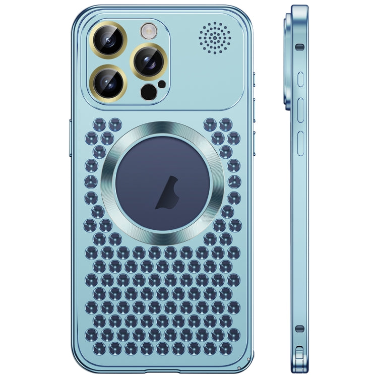 For iPhone 16 Pro Spring Buckle MagSafe Magnetic Metal Aromatherapy Phone Case(Blue) - free shipping - PMc TechLife - Order now!