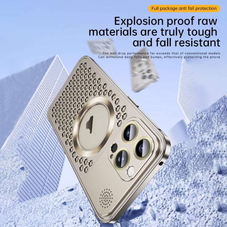 For iPhone 16 Pro Spring Buckle MagSafe Magnetic Metal Aromatherapy Phone Case(Gold) - free shipping - PMc TechLife - Order now!