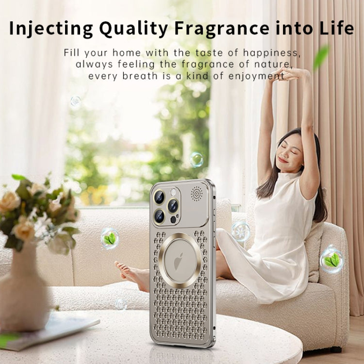 For iPhone 16 Pro Spring Buckle MagSafe Magnetic Metal Aromatherapy Phone Case(Gold) - free shipping - PMc TechLife - Order now!