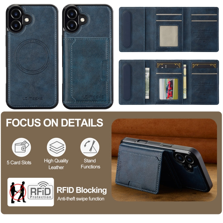 For iPhone 16 LC.IMEEKE L5 Series Detachable RFID Card Bag Magsafe Phone Case(Blue) - iPhone 16 Cases by LC.IMEEKE | Online Shopping South Africa | PMC Jewellery | Buy Now Pay Later Mobicred