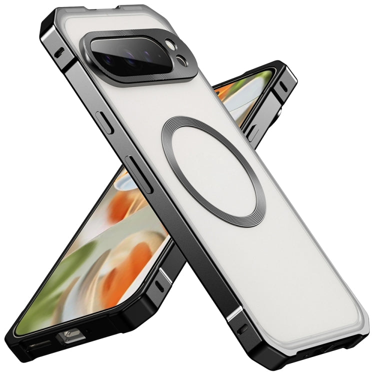 For Google Pixel 9 Pro Irregular Alloy Frame Fosted Translucent MagSafe Phone Case(Black) - Google Cases by PMC TechLife | Online Shopping South Africa | PMC TechLife | Buy Now Pay Later Mobicred