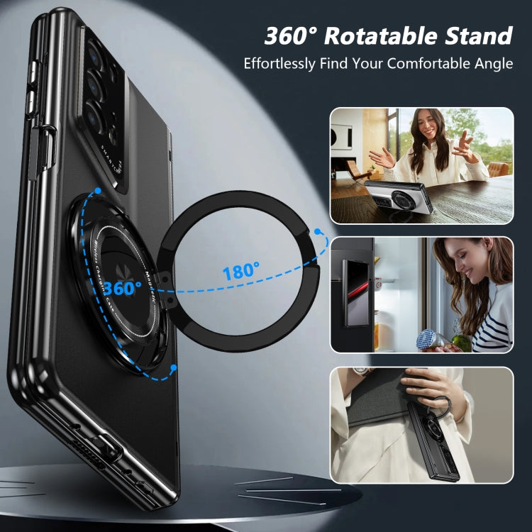 For Honor Magic V2 RSR Porsche Design Gold Medal Rotating Folding Series Ring Holder Phone Case(Black) - Honor Cases by PMC TechLife | Online Shopping South Africa | PMC TechLife | Buy Now Pay Later Mobicred