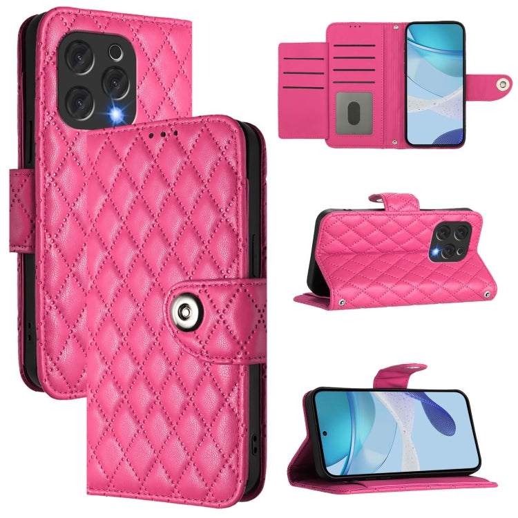For Doogee N55 Plus Rhombic Texture Flip Leather Phone Case with Lanyard(Rose Red) - Doogee Cases by PMC TechLife | Online Shopping South Africa | PMC TechLife | Buy Now Pay Later Mobicred