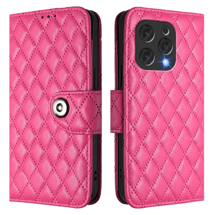 For Doogee N55 Plus Rhombic Texture Flip Leather Phone Case with Lanyard(Rose Red) - Doogee Cases by PMC TechLife | Online Shopping South Africa | PMC TechLife | Buy Now Pay Later Mobicred