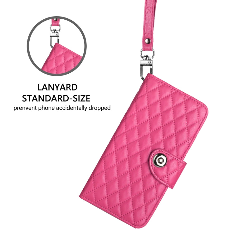 For Doogee N55 Plus Rhombic Texture Flip Leather Phone Case with Lanyard(Rose Red) - Doogee Cases by PMC TechLife | Online Shopping South Africa | PMC TechLife | Buy Now Pay Later Mobicred