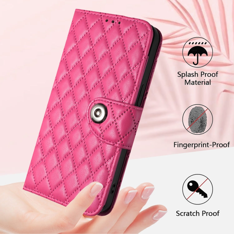 For Doogee N55 Plus Rhombic Texture Flip Leather Phone Case with Lanyard(Rose Red) - Doogee Cases by PMC TechLife | Online Shopping South Africa | PMC TechLife | Buy Now Pay Later Mobicred