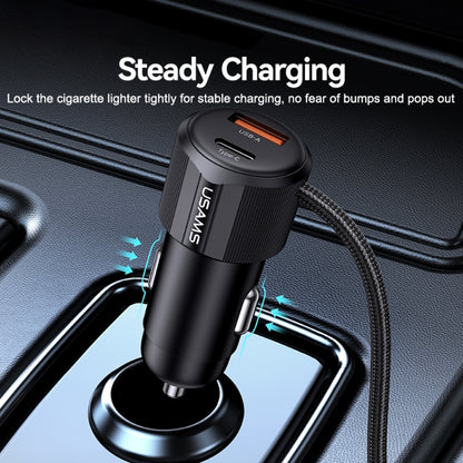 USAMS CC287 YT Series 66W USB and Type-C Dual Ports Car Fast Charger with 2 in 1 Cable(Black) - Car Charger by USAMS | Online Shopping South Africa | PMC Jewellery | Buy Now Pay Later Mobicred