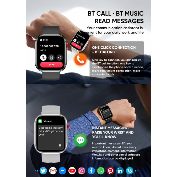 LC88 2 inch Square Screen BT Call Smart Watch, Heart Rate / Blood Pressure / Blood Oxygen / Sleep Monitoring(Silver) - Smart Wristbands by PMC TechLife | Online Shopping South Africa | PMC TechLife | Buy Now Pay Later Mobicred