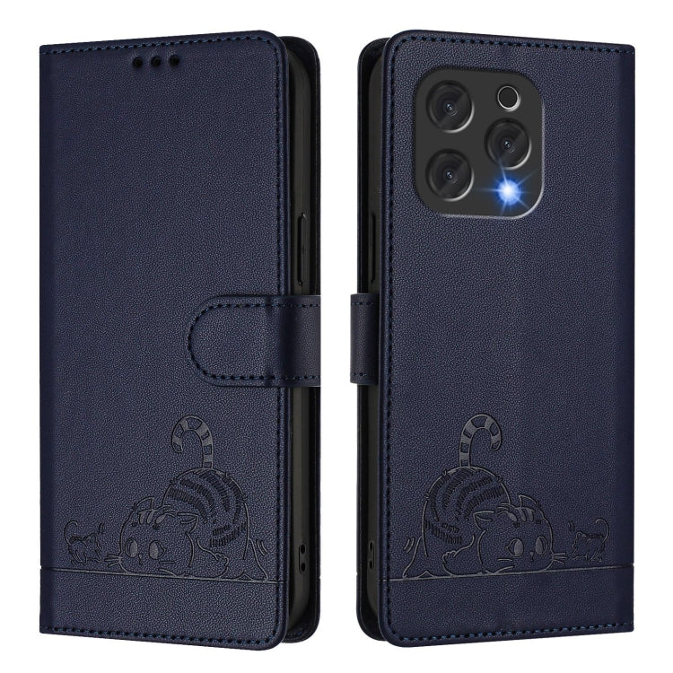 For Doogee N55 Plus Cat Rat Embossed Pattern RFID Leather Phone Case with Lanyard(Blue) - Doogee Cases by PMC TechLife | Online Shopping South Africa | PMC TechLife | Buy Now Pay Later Mobicred