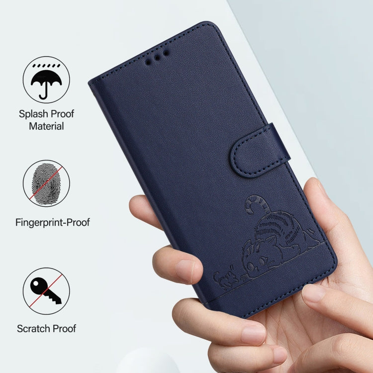 For Doogee N55 Plus Cat Rat Embossed Pattern RFID Leather Phone Case with Lanyard(Blue) - Doogee Cases by PMC TechLife | Online Shopping South Africa | PMC TechLife | Buy Now Pay Later Mobicred