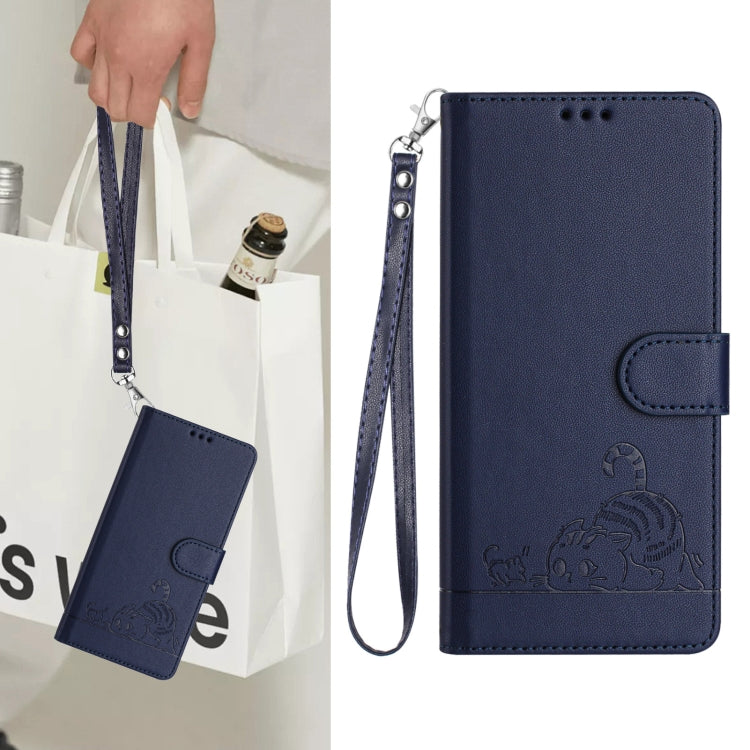 For Doogee N55 Plus Cat Rat Embossed Pattern RFID Leather Phone Case with Lanyard(Blue) - Doogee Cases by PMC TechLife | Online Shopping South Africa | PMC TechLife | Buy Now Pay Later Mobicred