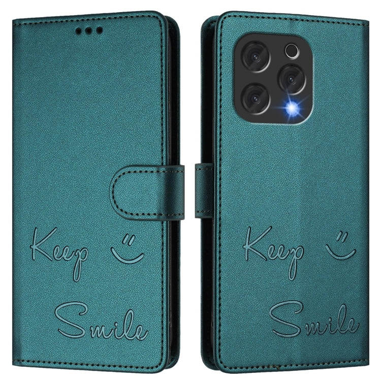 For Doogee N55 Plus Smile Embossing RFID Leather Phone Case(Peacock Green) - Doogee Cases by PMC TechLife | Online Shopping South Africa | PMC TechLife | Buy Now Pay Later Mobicred