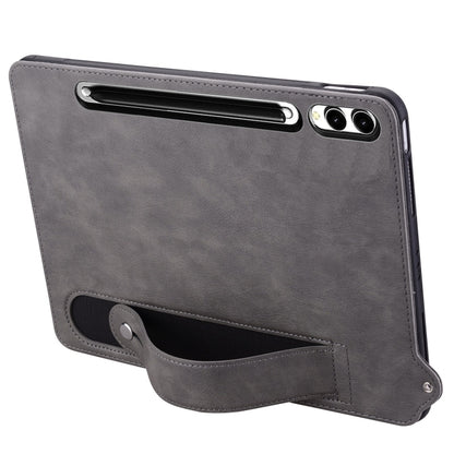 For Samsung Galaxy Tab S10+ / S9+ / S8+ TPU Leather Back Tablet Case with Wristband(Grey) - Tab S10+ Cases by PMC Jewellery | Online Shopping South Africa | PMC Jewellery | Buy Now Pay Later Mobicred