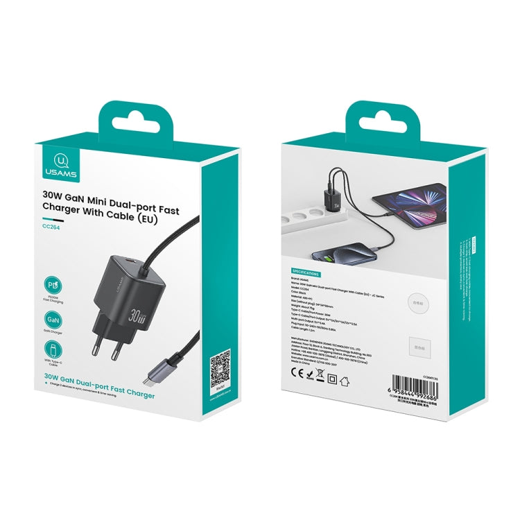 USAMS CC264 30W GaN Mini Type-C / USB-C Dual Port Fast Charger with Cable, EU Plug(White) - free shipping - PMC TechLife - Order now!