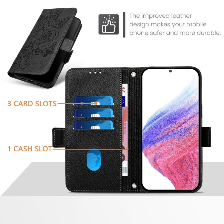 For Doogee N55 Plus Embossed Rose RFID Anti-theft Leather Phone Case(Black) - More Brand by PMC TechLife | Online Shopping South Africa | PMC TechLife | Buy Now Pay Later Mobicred