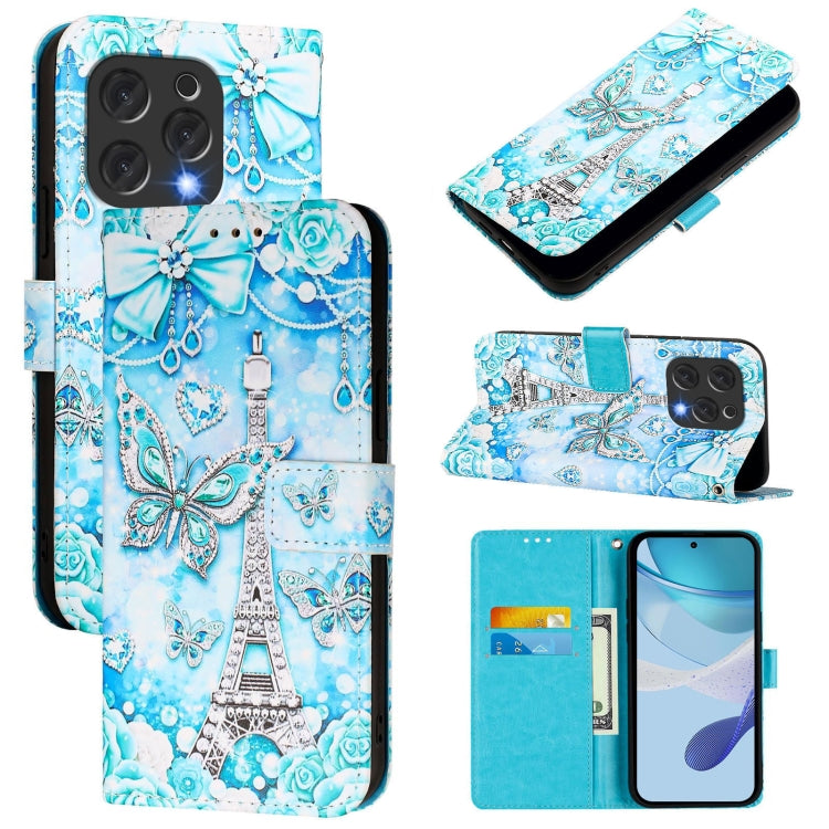 For Doogee N55 Plus Colored Drawing Pattern Plain Weave Leather Phone Case(Tower Butterfly) - More Brand by PMC TechLife | Online Shopping South Africa | PMC TechLife | Buy Now Pay Later Mobicred